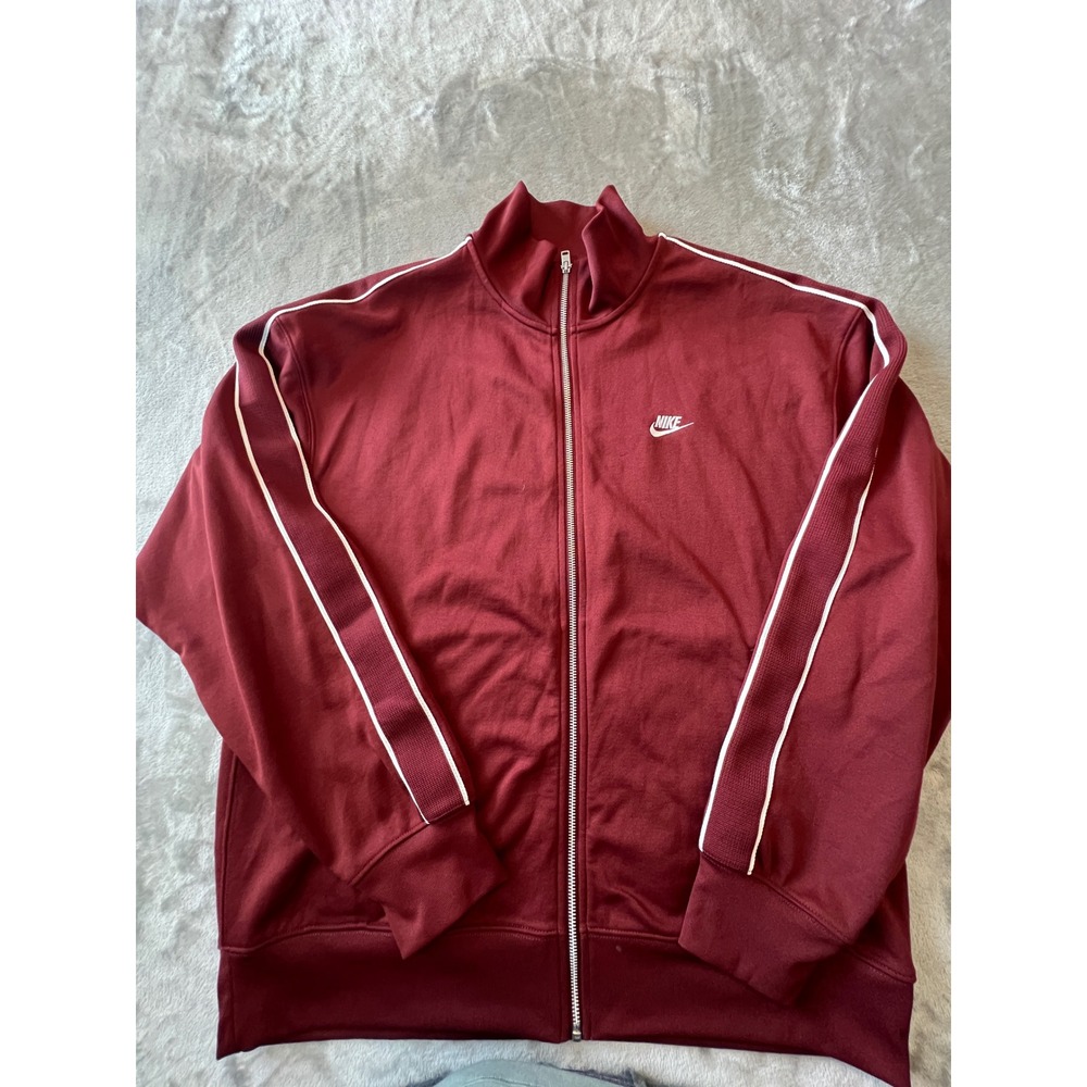 Nike Sportswear Club Track Jacket Mens M Dark Red White Oversized Full Zip